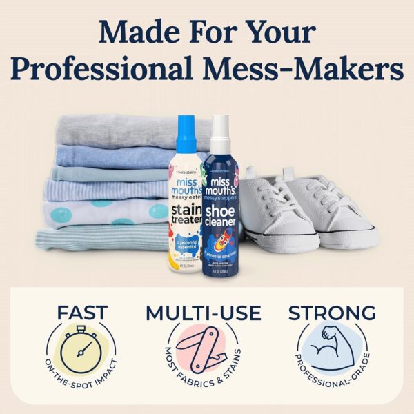 Miss Mouth's Messy Eater Stain Treater and Messy Steppers Shoe Cleaner Magic Duo - Stain Remover for Clothes, Carpet, Upholstery and Shoe Cleaner for Sneakers, Leather, Cloth, Mesh - Image 5