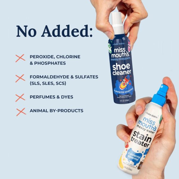 Miss Mouth's Messy Eater Stain Treater and Messy Steppers Shoe Cleaner Magic Duo - Stain Remover for Clothes, Carpet, Upholstery and Shoe Cleaner for Sneakers, Leather, Cloth, Mesh - Image 6