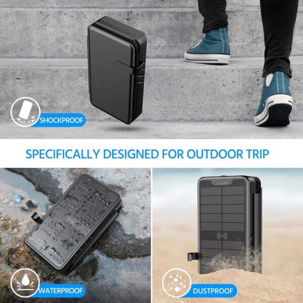 QiSa Solar Charger 38800mAh Solar Power Bank with Dual 5V3.1A Outputs 10W Qi Wireless Charger Waterproof Built-in Solar Panel and Bright Flashlights(Black) - Image 6