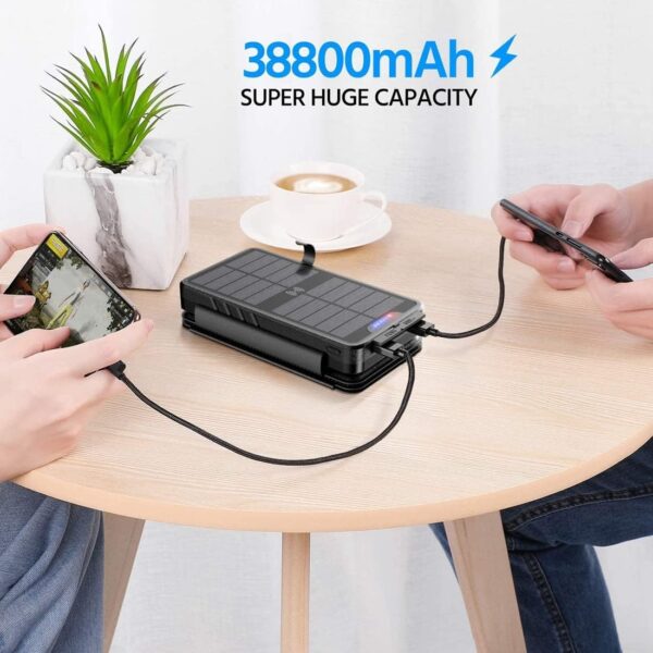 QiSa Solar Charger 38800mAh Solar Power Bank with Dual 5V3.1A Outputs 10W Qi Wireless Charger Waterproof Built-in Solar Panel and Bright Flashlights(Black) - Image 7