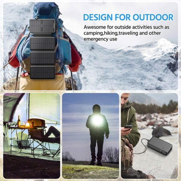 QiSa Solar Charger 38800mAh Solar Power Bank with Dual 5V3.1A Outputs 10W Qi Wireless Charger Waterproof Built-in Solar Panel and Bright Flashlights(Black) - Image 8
