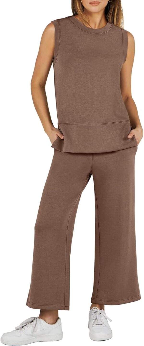 ANRABESS Women's 2 Piece Sets Summer Outfits Sleeveless Wide Leg Tracksuits Casual Sweat Sets Lounge Sweatsuits