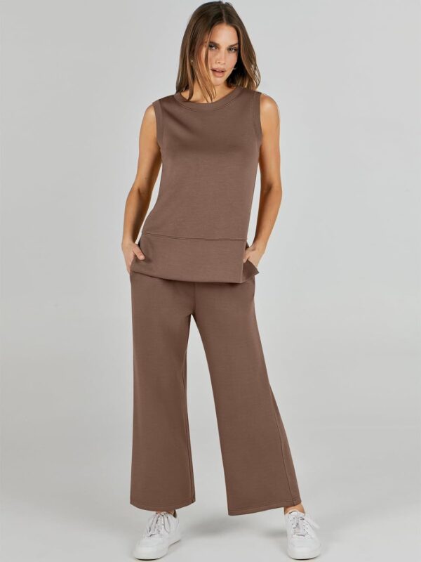 ANRABESS Women's 2 Piece Sets Summer Outfits Sleeveless Wide Leg Tracksuits Casual Sweat Sets Lounge Sweatsuits - Image 6