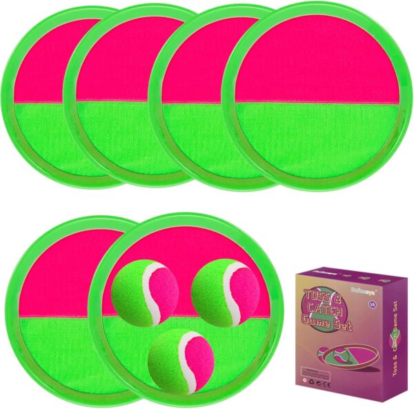 Outside Toys for Kids Ages 4-8 - Toss and Catch Ball Set, Kids Outdoor Games Yard Games for Kids and Adults with 6 Paddles and 3 Balls Toys for 3 4 5 6 7 8 Year Old Boys Girls Birthday