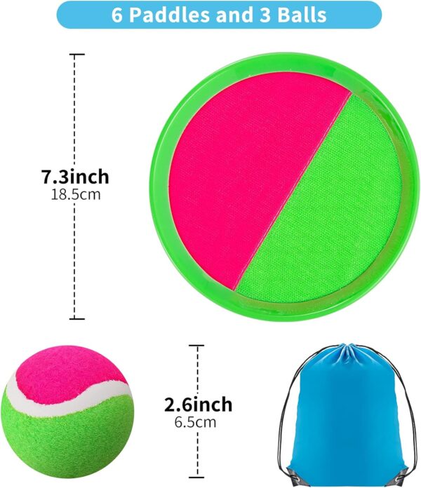 Outside Toys for Kids Ages 4-8 - Toss and Catch Ball Set, Kids Outdoor Games Yard Games for Kids and Adults with 6 Paddles and 3 Balls Toys for 3 4 5 6 7 8 Year Old Boys Girls Birthday - Image 4