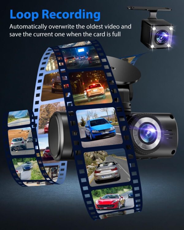 Dash Cam Front and Rear Inside, 3 Channel Dash Camera for Cars, 1080P Car Dash Cam, Triple Dash Cam, Dash Camera with 32GB Card, Loop Recording, HDR, G-Sensor, 24Hr Parking - Image 5