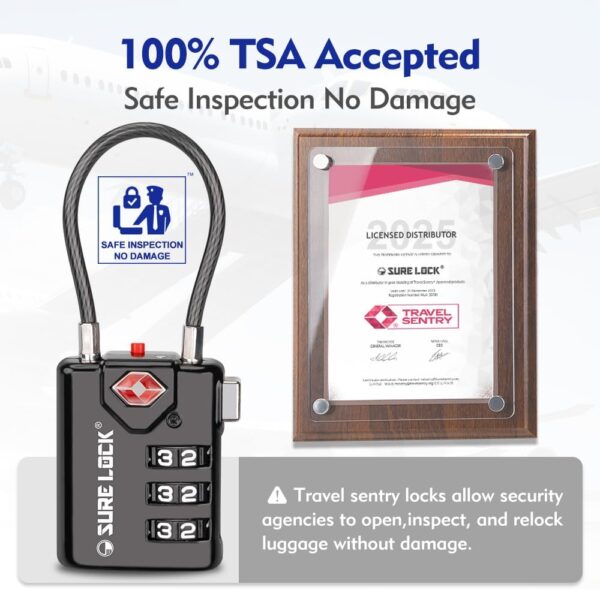 SURE LOCK TSA Compatible Travel Luggage Locks, Inspection Indicator, Easy Read Dials TSA Approved with Zinc Alloy - Image 2