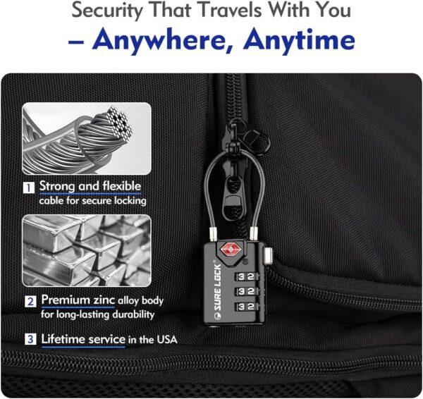 SURE LOCK TSA Compatible Travel Luggage Locks, Inspection Indicator, Easy Read Dials TSA Approved with Zinc Alloy - Image 3