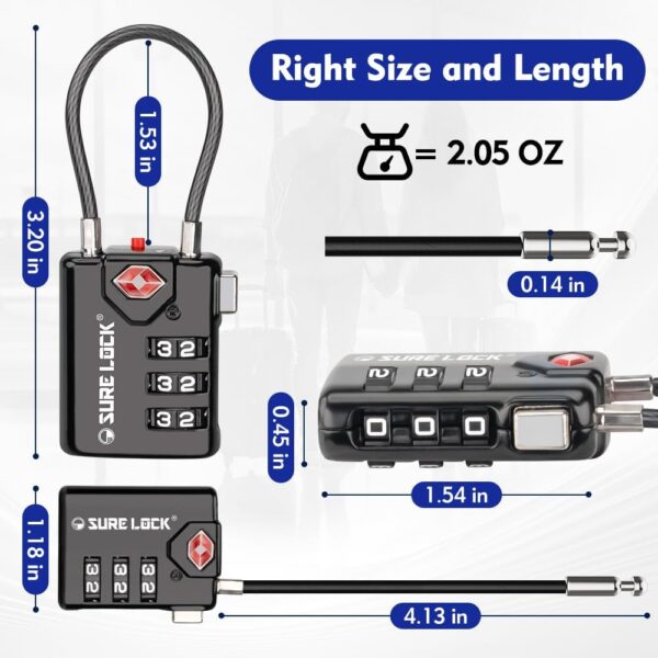 SURE LOCK TSA Compatible Travel Luggage Locks, Inspection Indicator, Easy Read Dials TSA Approved with Zinc Alloy - Image 7