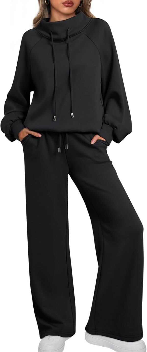 AUTOMET Lounge Sets for Women Sweatsuits 2 Piece Outfits 2025 Fall Drawstring Sweatshirt Wide Leg Sweatpants Tracksuit