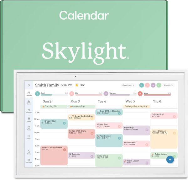 Skylight Calendar: 15 inch Digital Calendar & Chore Chart, Smart Touchscreen Interactive Display for Family Schedules - Wall Mount Included