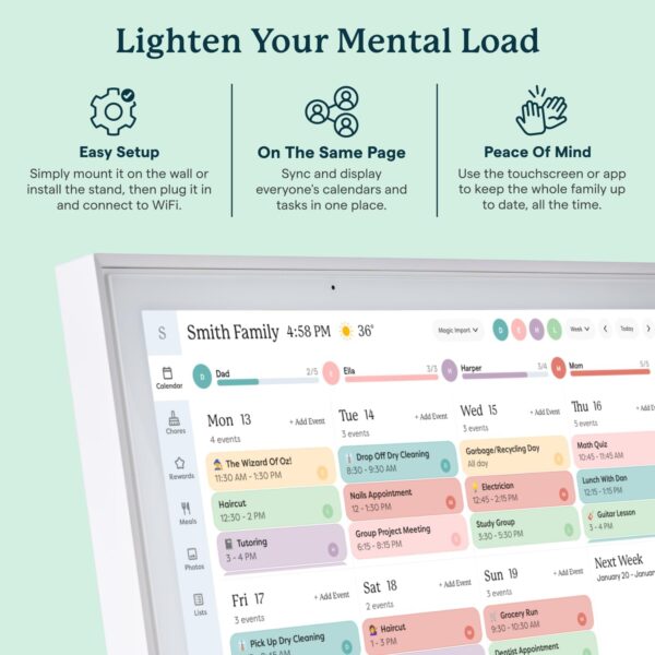 Skylight Calendar: 15 inch Digital Calendar & Chore Chart, Smart Touchscreen Interactive Display for Family Schedules - Wall Mount Included - Image 7
