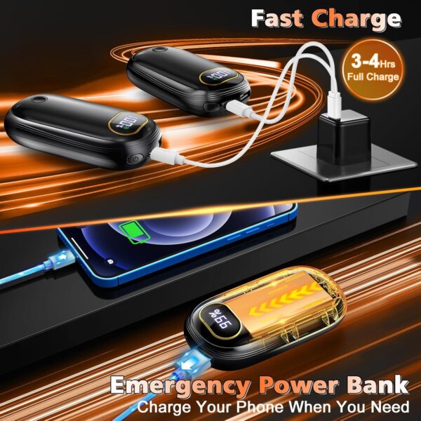 Hand Warmers Rechargeable - 14000mAh Electric Hand Warmers Rechargeable 2 Pack Heat Up to 131℉ with 18Hrs Warmth, Reusable Electronic Portable Pocket Heater for Women Man Golf Raynauds Camping - Image 6