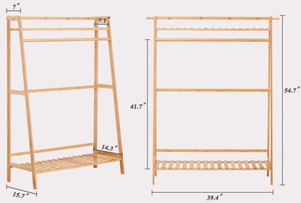 COPREE Bamboo Garment Coat Clothes Hanging Heavy Duty Rack with top Shelf and Shoe Clothing Storage Organizer Shelves - Image 5