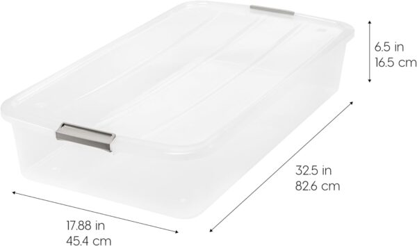 IRIS USA 50 Qt Plastic Under Bed Storage Organizer Bin Container with Secure Lids and Durable Black Buckles, Multi-Purpose for Clothes Shoes Clothing Bedding, Long, Clear - Image 2