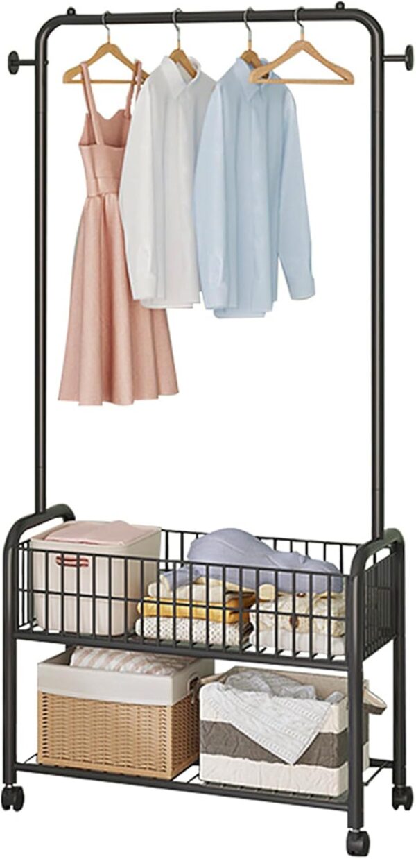 MYUPDALIN Small Clothes Rack with Shelves, Clothing Rack with Wheels, clothing racks for hanging clothes, Multifunctional Hangers with Storage Baskets and Shoe Racks, Used in Bedrooms and Living Rooms