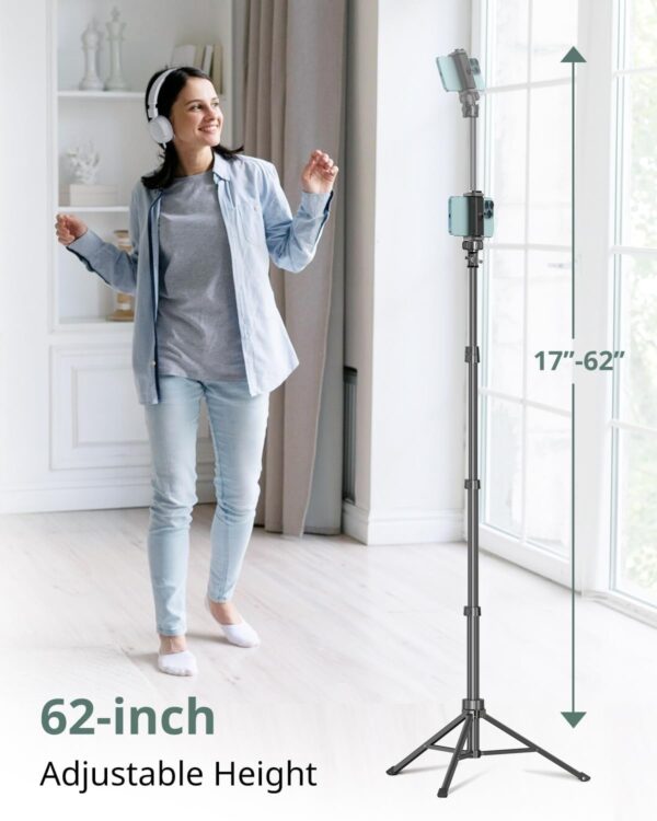 SENSYNE 62" Phone Tripod & Selfie Stick, Extendable Cell Phone Tripod Stand with Wireless Remote and Phone Holder, Compatible with iPhone Android Phone, Camera - Image 2