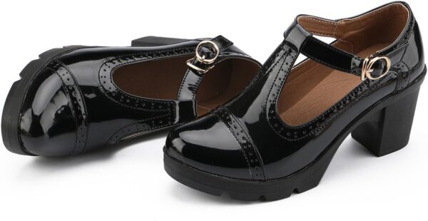 DADAWEN Women's Classic T-Strap Platform Mid-Heel Square Toe Oxfords Dress Shoes - Image 3