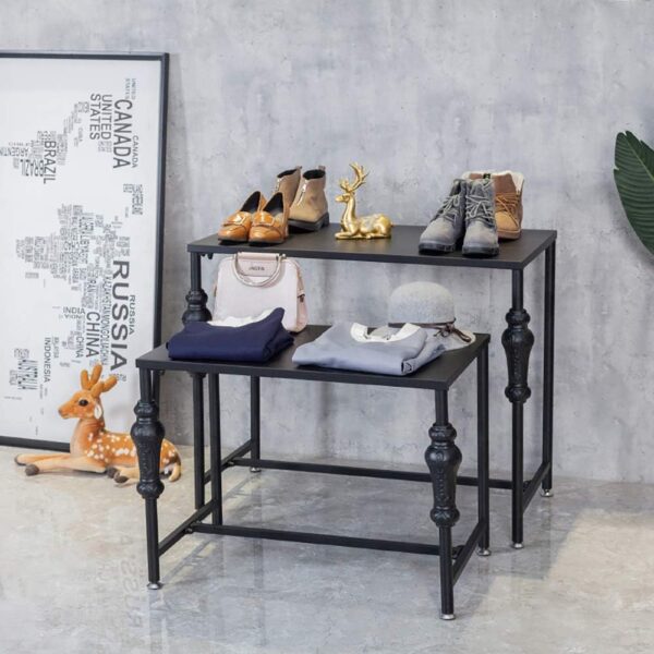 Industrial Retail Display Tables, Standing Clothing Shoes Display Rack, Set of 2 Boutique Display Riser, Retro Unit Storage Shelves, Garment/Handbag Display Stand - Image 6