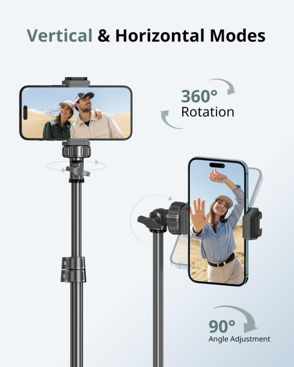 SENSYNE 62" Phone Tripod & Selfie Stick, Extendable Cell Phone Tripod Stand with Wireless Remote and Phone Holder, Compatible with iPhone Android Phone, Camera - Image 5
