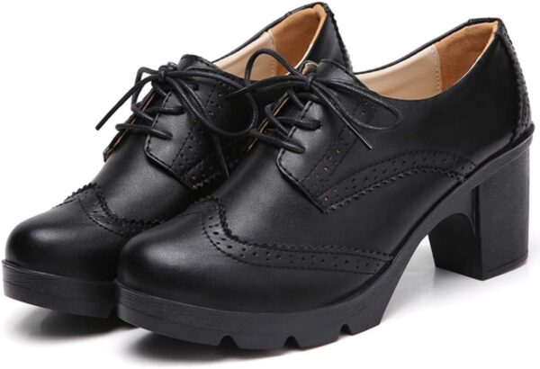 DADAWEN Women's Leather Classic Lace Up Platform Chunky Mid-Heel Square Toe Oxfords Dress Pump Shoes - Image 6