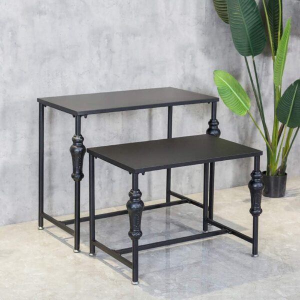 Industrial Retail Display Tables, Standing Clothing Shoes Display Rack, Set of 2 Boutique Display Riser, Retro Unit Storage Shelves, Garment/Handbag Display Stand - Image 2