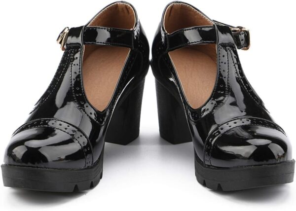 DADAWEN Women's Classic T-Strap Platform Mid-Heel Square Toe Oxfords Dress Shoes - Image 2