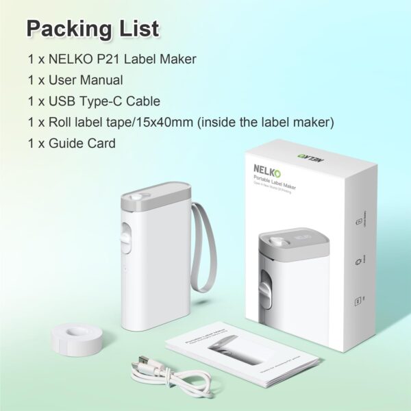 Nelko Label Maker Machine with Tape, P21 Bluetooth Label Printer, Wireless Mini Label Makers with Multiple Templates for Organizing Office Home, White, 1 Pack - Image 8