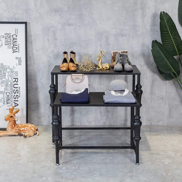 Industrial Retail Display Tables, Standing Clothing Shoes Display Rack, Set of 2 Boutique Display Riser, Retro Unit Storage Shelves, Garment/Handbag Display Stand - Image 7