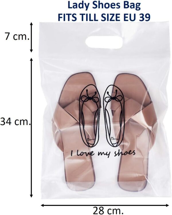 12 pieces of Zipper Heavy duty Clear Plastic Poly Bags Resealable Storage Shoes, Boot, Clothing, Linens, Books, Toys and others, a pleated expandable bottom. (Lady Shoes Bags) - Image 2