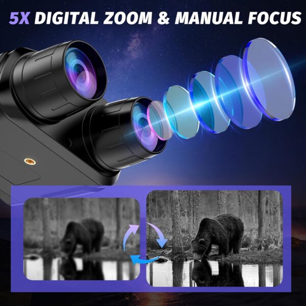 Night Vision Goggles - 4K Night Vision Binoculars with 5000mAh Rechargeable Battery, 32GB TF Card can Save Photo and Video, 3'' HD Screen for Camping & Security, Black - Image 6