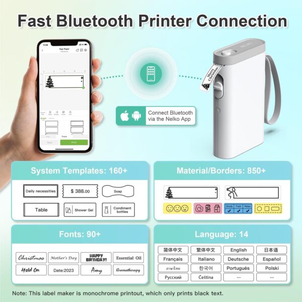 Nelko Label Maker Machine with Tape, P21 Bluetooth Label Printer, Wireless Mini Label Makers with Multiple Templates for Organizing Office Home, White, 1 Pack - Image 2