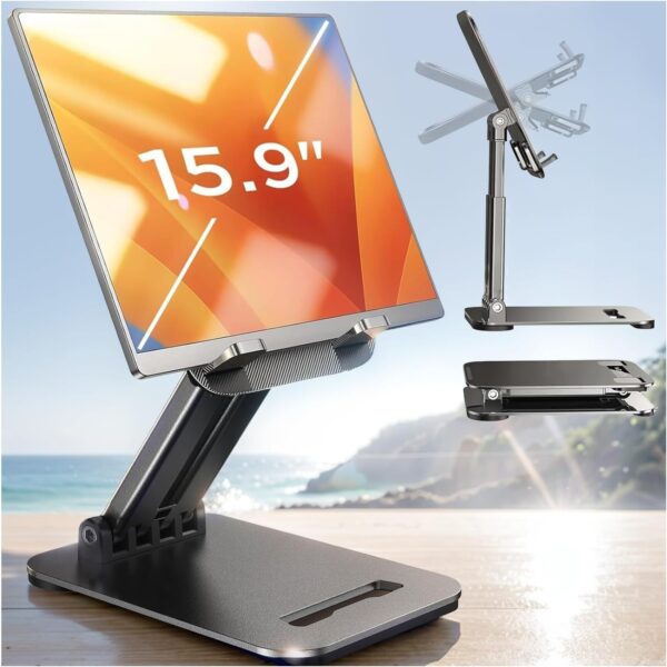 LISEN Tablet Stand for iPad Stand Holder Desk, Foldable iPad Pro Holder Portable Monitor Stand Travel Accessories, Home Office Desk Accessories for Men Gifts 2024 iPad Tab Kindle iPhone 4-15.9" Black - Image 7