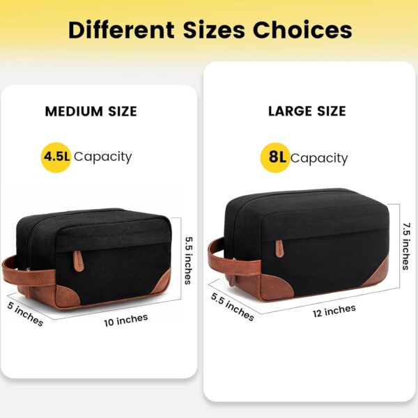 Vorspack Toiletry Bag Hanging Dopp Kit for Men Water Resistant Canvas Shaving Bag with Large Capacity for Travel- Black - Image 2