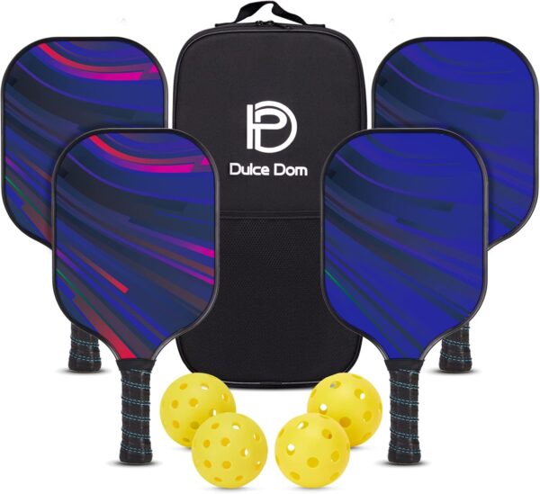DULCE DOM Pickleball Paddles, USAPA Approved Fiberglass Pickleball Set of 2/4 with Pickleball Paddles, 4 Pickleball Balls and Pickleball Bag, Pickleball Rackets Gifts for Beginners & Pros