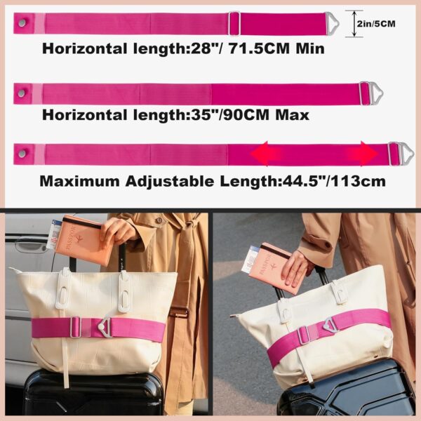 TOOVREN 2-in-1 Travel Belt for Luggage Straps Add a Bag Bungees Suitcase Luggage Strap Over Handle Suitcases Belt for Carry On Bag Adjustable Backpack Attachment Airport Travel Accessories Rose - Image 2