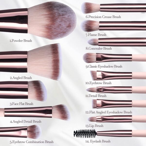 BS-MALL Travel Makeup Brush Set Foundation Powder Concealers Eye Shadows Makeup Set with LED light Mirror 14 Pcs Mini Makeup Brushes (APINK) - Image 6