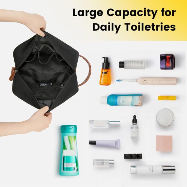 Vorspack Toiletry Bag Hanging Dopp Kit for Men Water Resistant Canvas Shaving Bag with Large Capacity for Travel- Black - Image 6