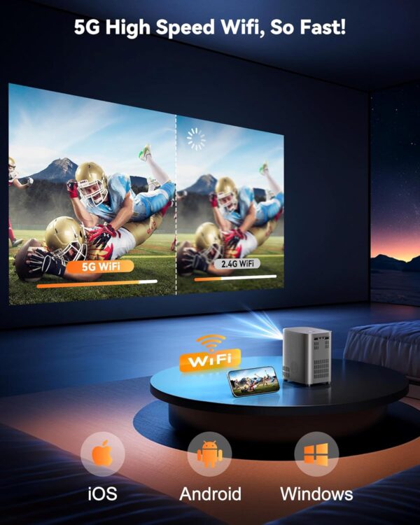 [One-Button Focus] Mini Projector with 5G WiFi and Bluetooth, 4K Outdoor Smart Projector with Carry Bag, Portable Movie Projector with Zoom, Home Theater Projector for Phone/TV Stick/PC (Gun gray) - Image 4