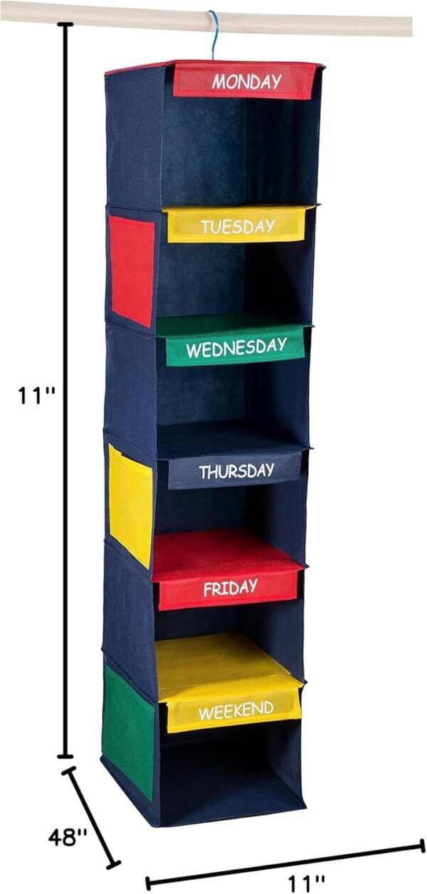Handy Laundry Daily Activity Kids Closet Organizer, 11" X 11" X 48", Prepare & Organize a Week's Worth of Your Children's Clothing, Shoes and After School Activities, Hangs Directly on The Closet Rod - Image 7