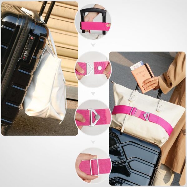 TOOVREN 2-in-1 Travel Belt for Luggage Straps Add a Bag Bungees Suitcase Luggage Strap Over Handle Suitcases Belt for Carry On Bag Adjustable Backpack Attachment Airport Travel Accessories Rose - Image 3