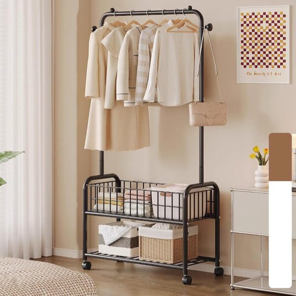 MYUPDALIN Small Clothes Rack with Shelves, Clothing Rack with Wheels, clothing racks for hanging clothes, Multifunctional Hangers with Storage Baskets and Shoe Racks, Used in Bedrooms and Living Rooms - Image 3