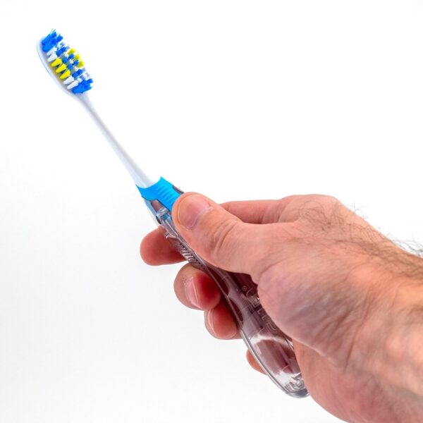 GUM Folding Travel Toothbrush, Compact Head + Tongue Cleaner, Soft Bristled Travel Toothbrushes for Adults, 2ct (Colors may vary) - Image 4