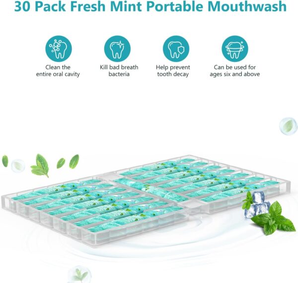 Mouthwash Travel Size Portable Mouthwash Packets to Go, Alcohol & Fluoride Free Fresh Mint Mouthwash Strips for Superior Oral Hygiene,30 Individual Disposable Mouthwash Packs - Image 2