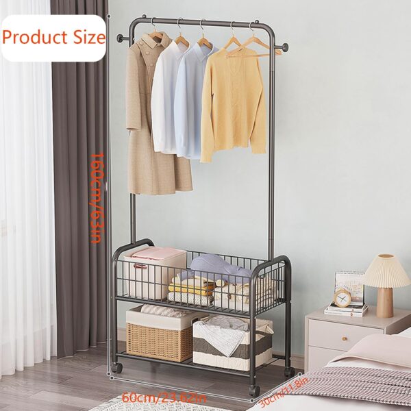 MYUPDALIN Small Clothes Rack with Shelves, Clothing Rack with Wheels, clothing racks for hanging clothes, Multifunctional Hangers with Storage Baskets and Shoe Racks, Used in Bedrooms and Living Rooms - Image 2
