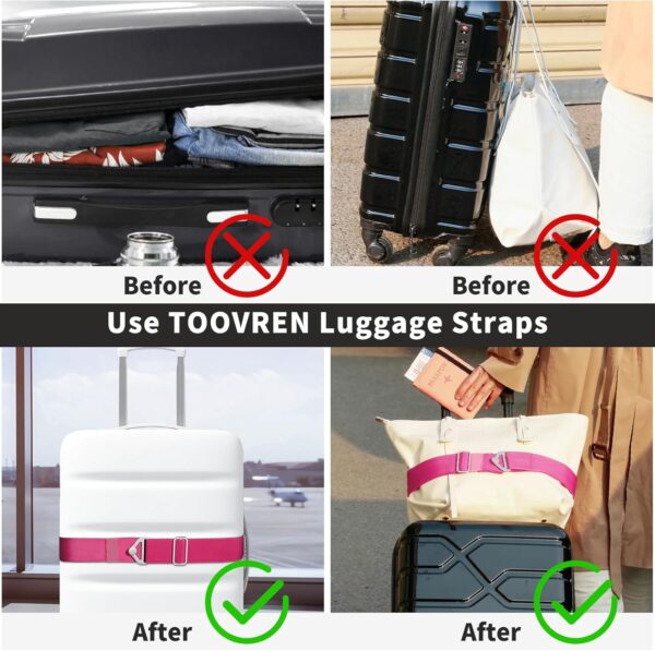 TOOVREN 2-in-1 Travel Belt for Luggage Straps Add a Bag Bungees Suitcase Luggage Strap Over Handle Suitcases Belt for Carry On Bag Adjustable Backpack Attachment Airport Travel Accessories Rose - Image 4