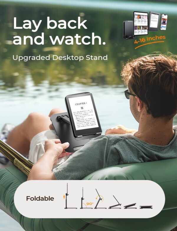 LISEN Tablet Stand for iPad Stand Holder Desk, Foldable iPad Pro Holder Portable Monitor Stand Travel Accessories, Home Office Desk Accessories for Men Gifts 2024 iPad Tab Kindle iPhone 4-15.9" Black - Image 5