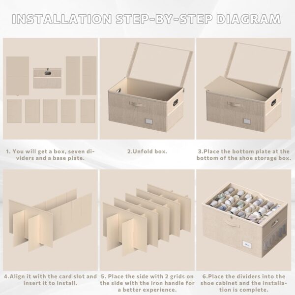 Shoe Organizer for Closet,Shoe Box Storage Containers Fit 18 Pairs,Foldable Shoe Storage Bins with Clear Cover & Adjustable Dividers for Shoes,Blankets,Linen,Clothing - Image 6