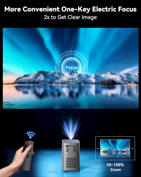 [One-Button Focus] Mini Projector with 5G WiFi and Bluetooth, 4K Outdoor Smart Projector with Carry Bag, Portable Movie Projector with Zoom, Home Theater Projector for Phone/TV Stick/PC (Gun gray) - Image 3