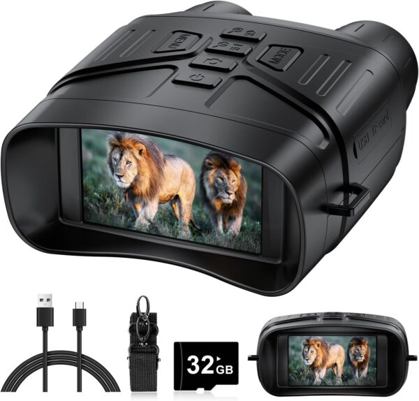 Night Vision Goggles - 4K Night Vision Binoculars with 5000mAh Rechargeable Battery, 32GB TF Card can Save Photo and Video, 3'' HD Screen for Camping & Security, Black